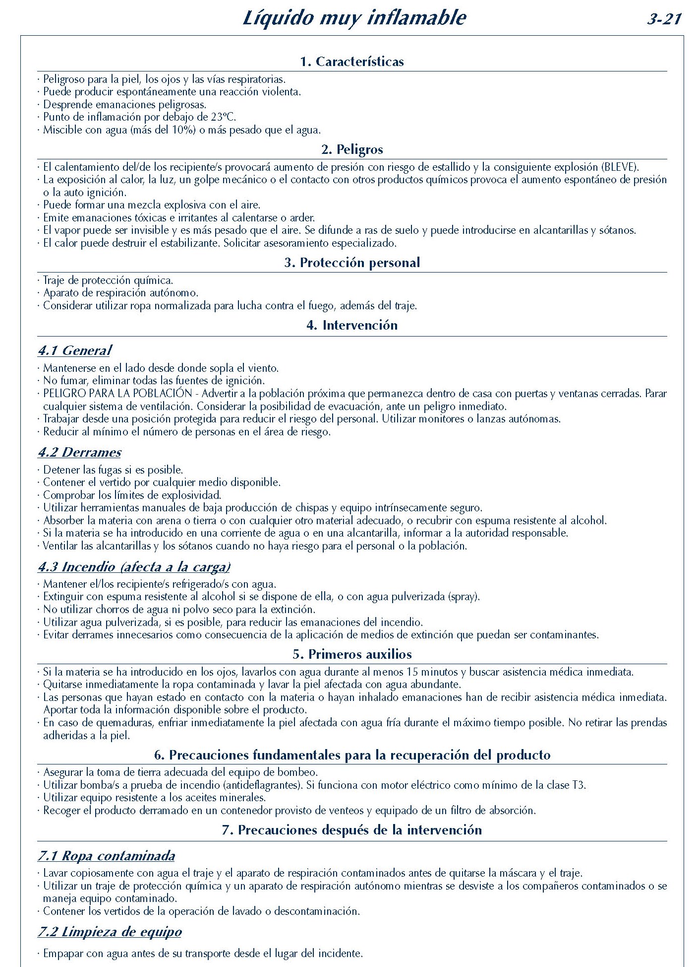 166 FICHA 3-21 LIQUIDO MUY INFLAMABLE FICHAS EMERGENCIA